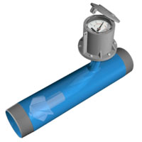 An image of a blue flow meter with grey electronics