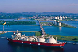 Liquid Natural Gas tanker at port