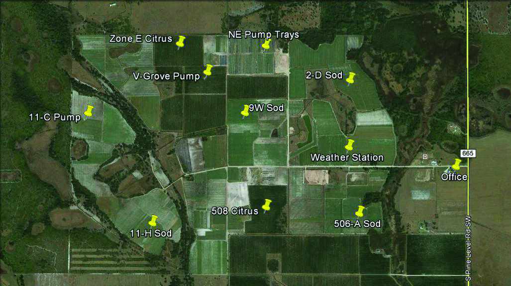 Aerial Google Earth Map of Arcadia Farm systems