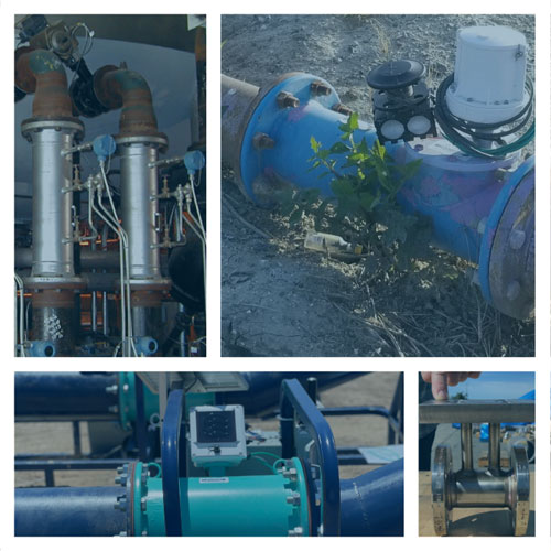A collage image of various meter installations, including the V-Cone, Dura Mag, and McPropeller. 
